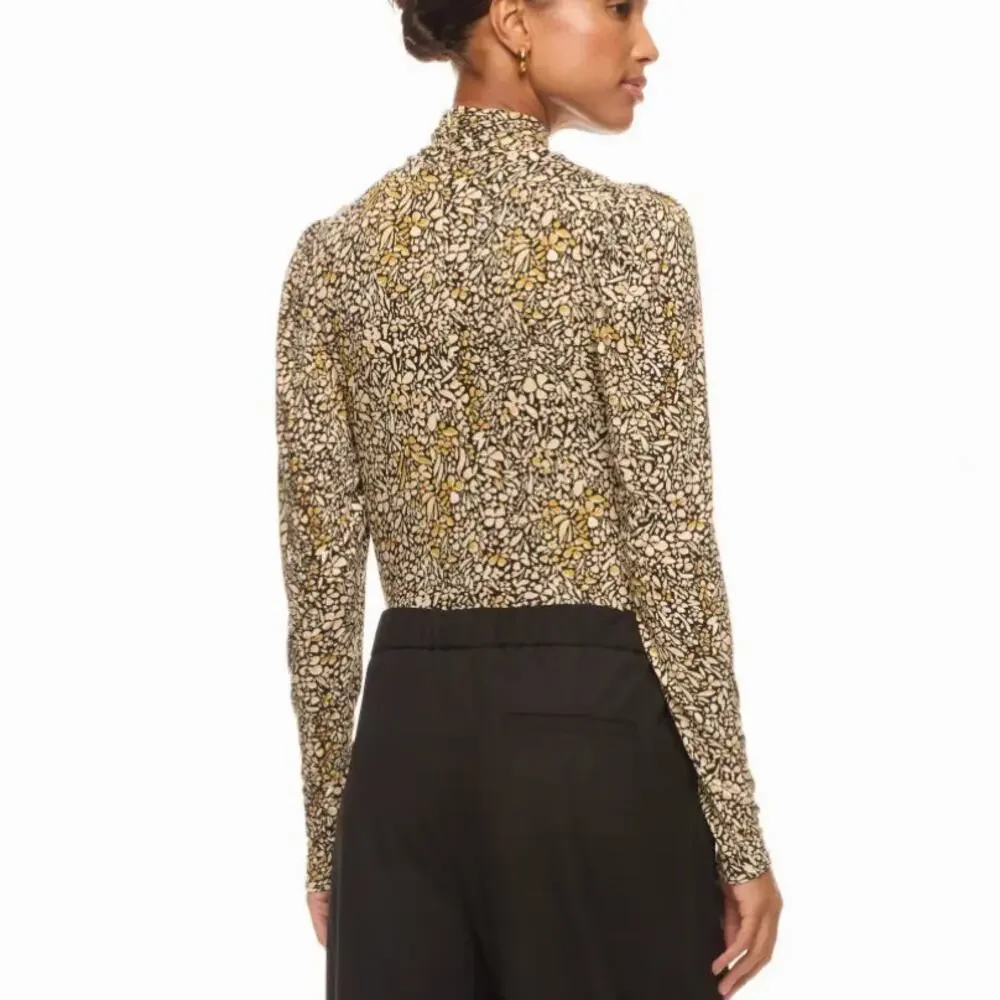 BA&SH Brown Floral Blouse Top LARGE Career Designer Fall Office Mockneck $245 - Picture 3 of 11